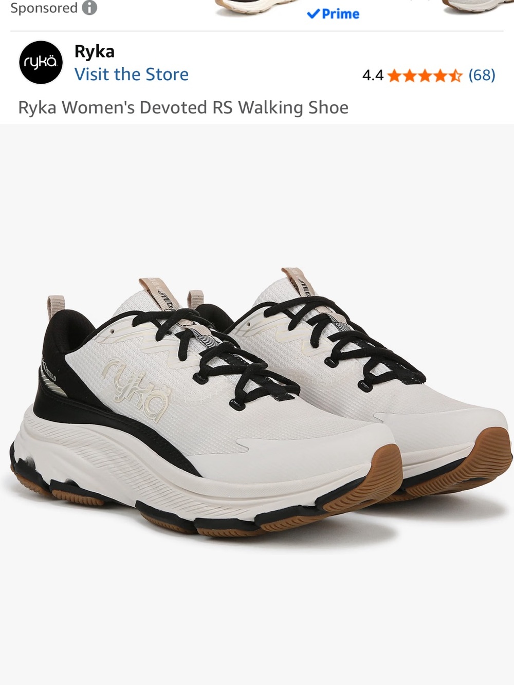 Ryka Women's Walking Sneakers in White, Black & Tan